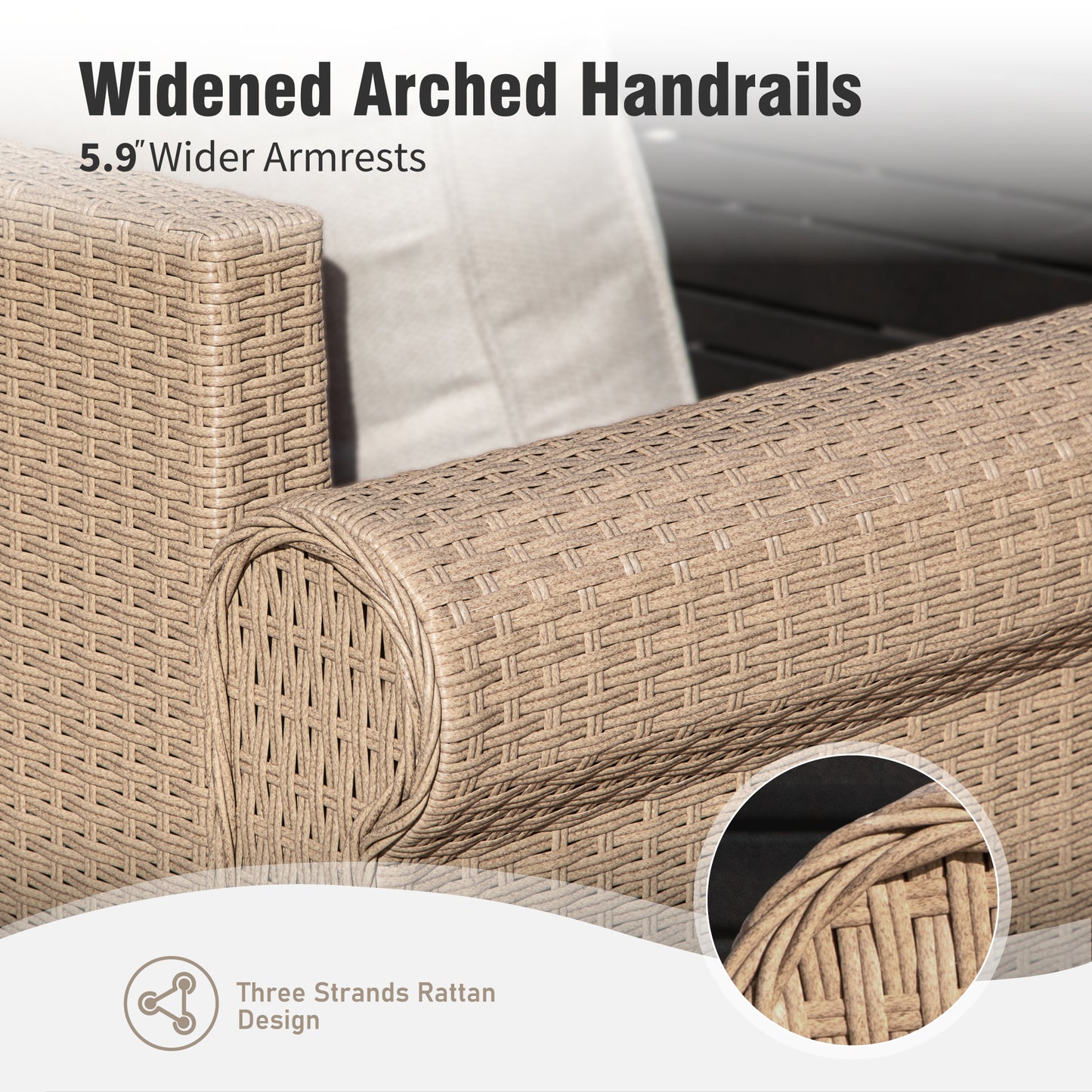 Captiva Designs 6 Piece Luxury Wicker Patio Conversation Sofa Set with Curved Armrests with Cushions