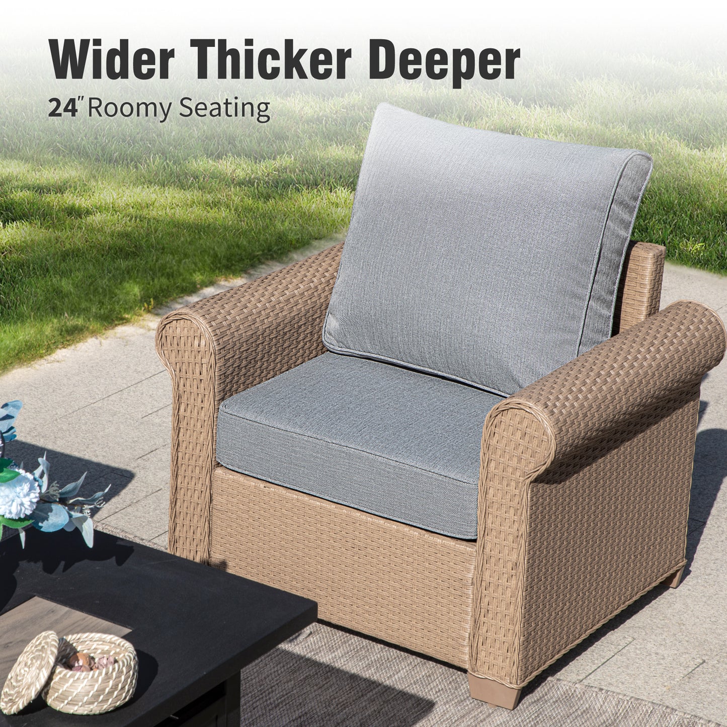 Captiva Designs Luxury Wicker Patio Conversation Sofa Set with Curved Armrests with Cushions