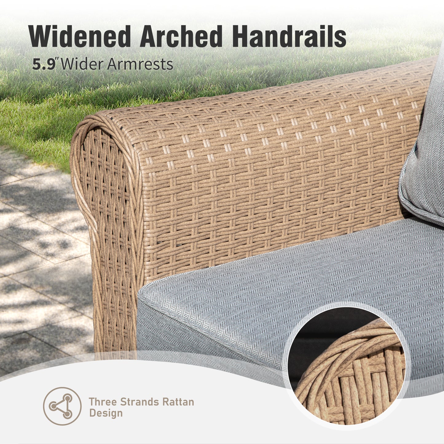 Captiva Designs Luxury Wicker Patio Conversation Sofa Set with Curved Armrests with Cushions