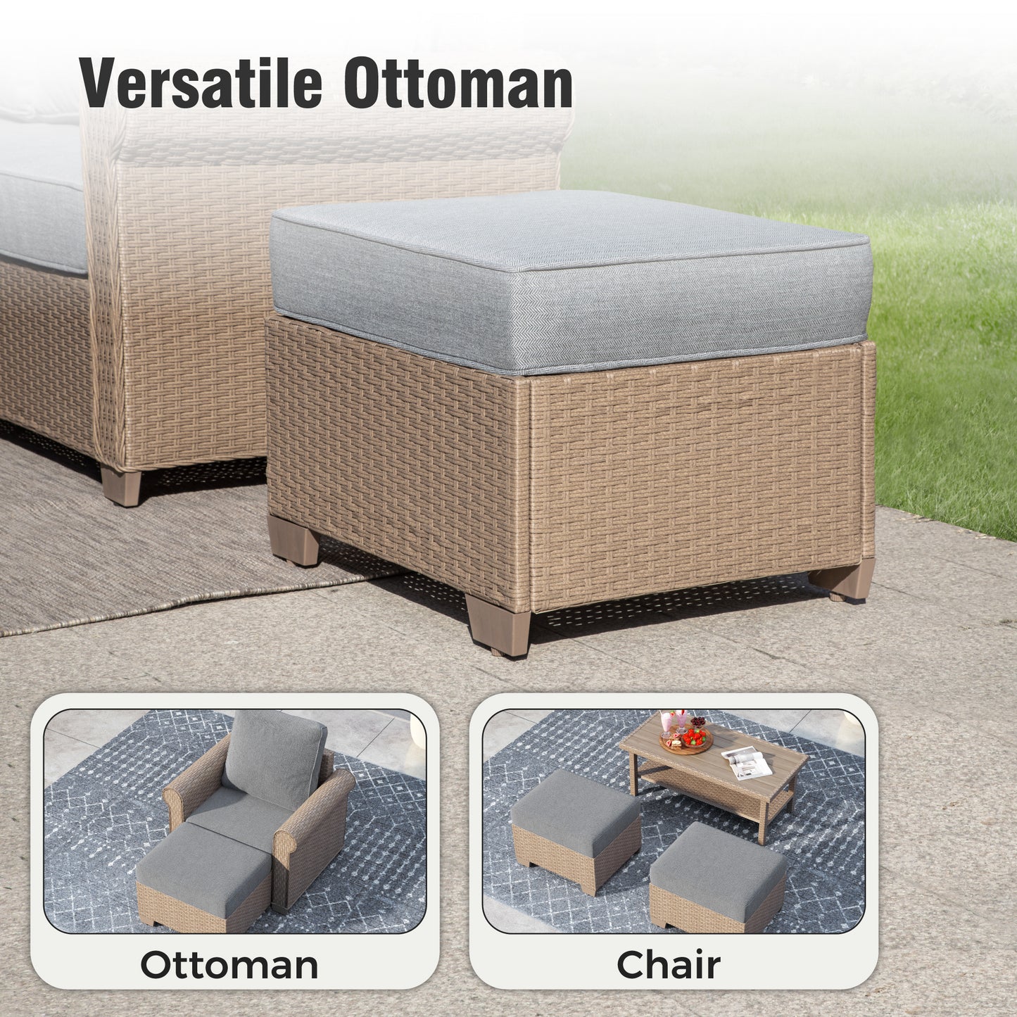 Captiva Designs Luxury Wicker Patio Conversation Sofa Set with Curved Armrests with Cushions