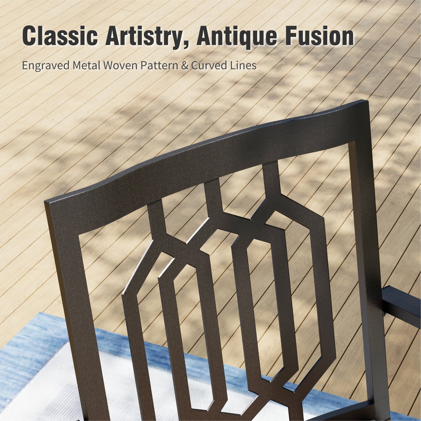 Captiva Designs 9 件套宽敞方形金属板顶桌，带伞孔和金属可叠放椅子，带剥离式靠背