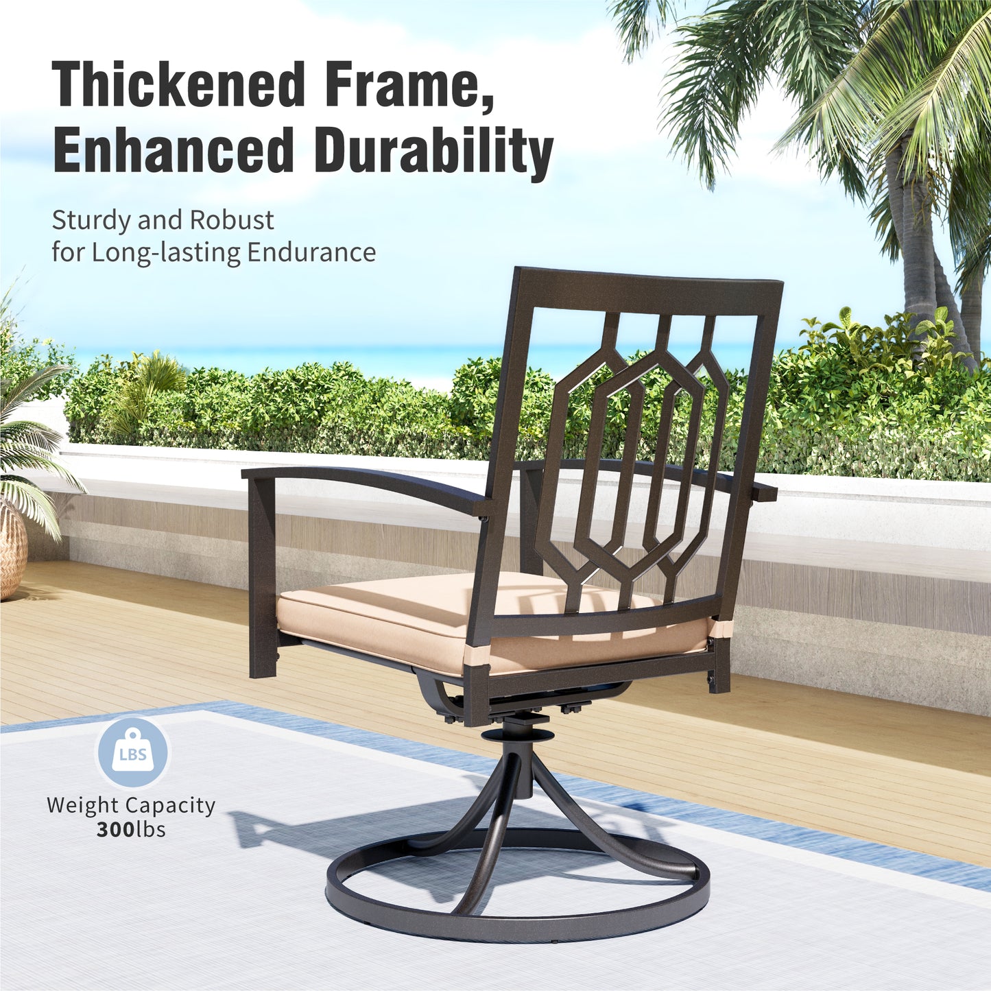 Captiva Designs 7 件套露台餐厅板顶矩形桌子和旋转椅，带靶心图案