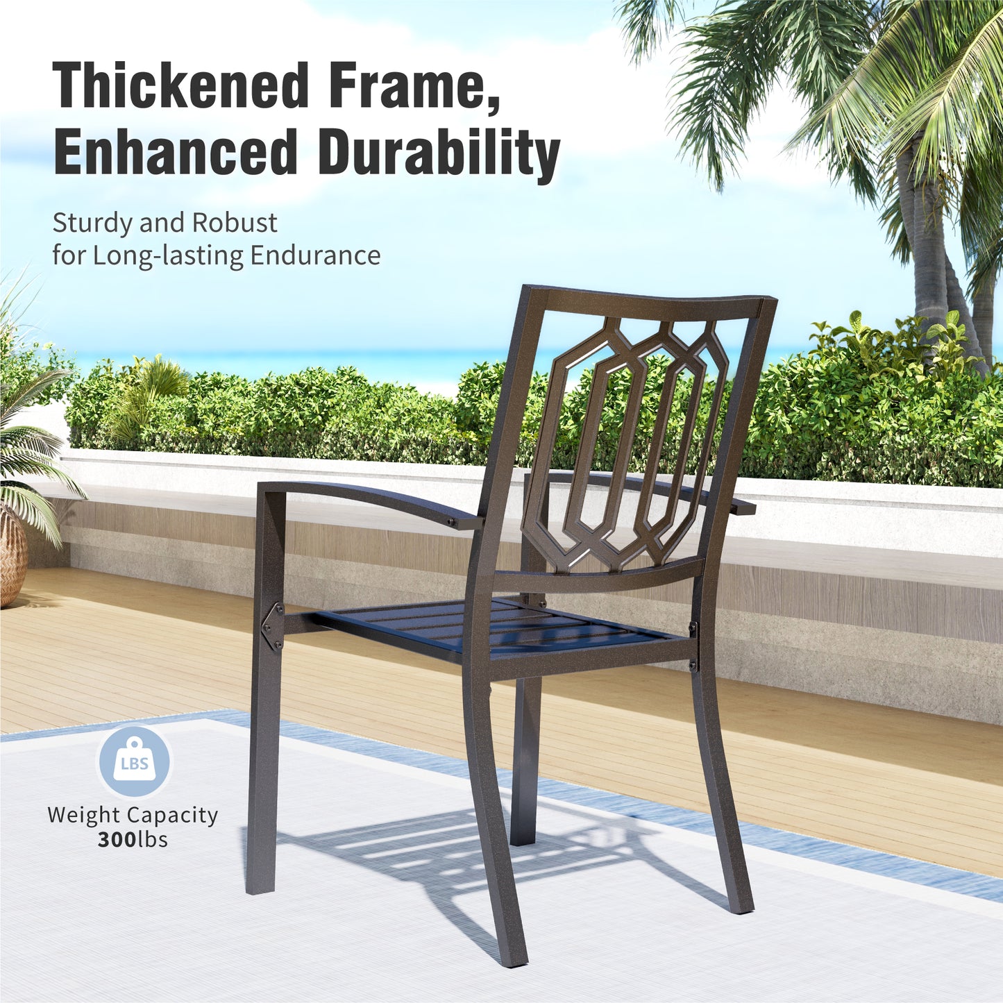 Captiva Designs 9 件套宽敞方形金属板顶桌，带伞孔和金属可叠放椅子，带剥离式靠背