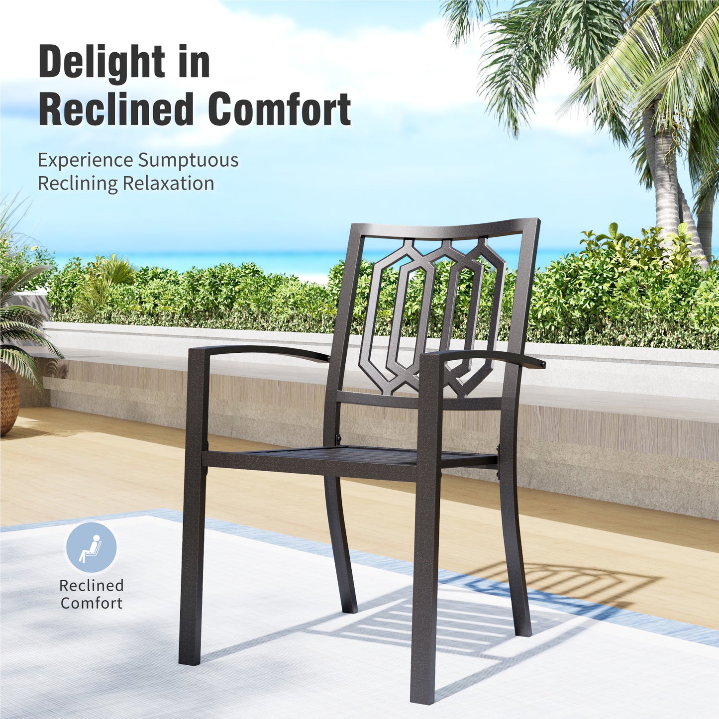 Captiva Designs 9 件套宽敞方形金属板顶桌，带伞孔和金属可叠放椅子，带剥离式靠背