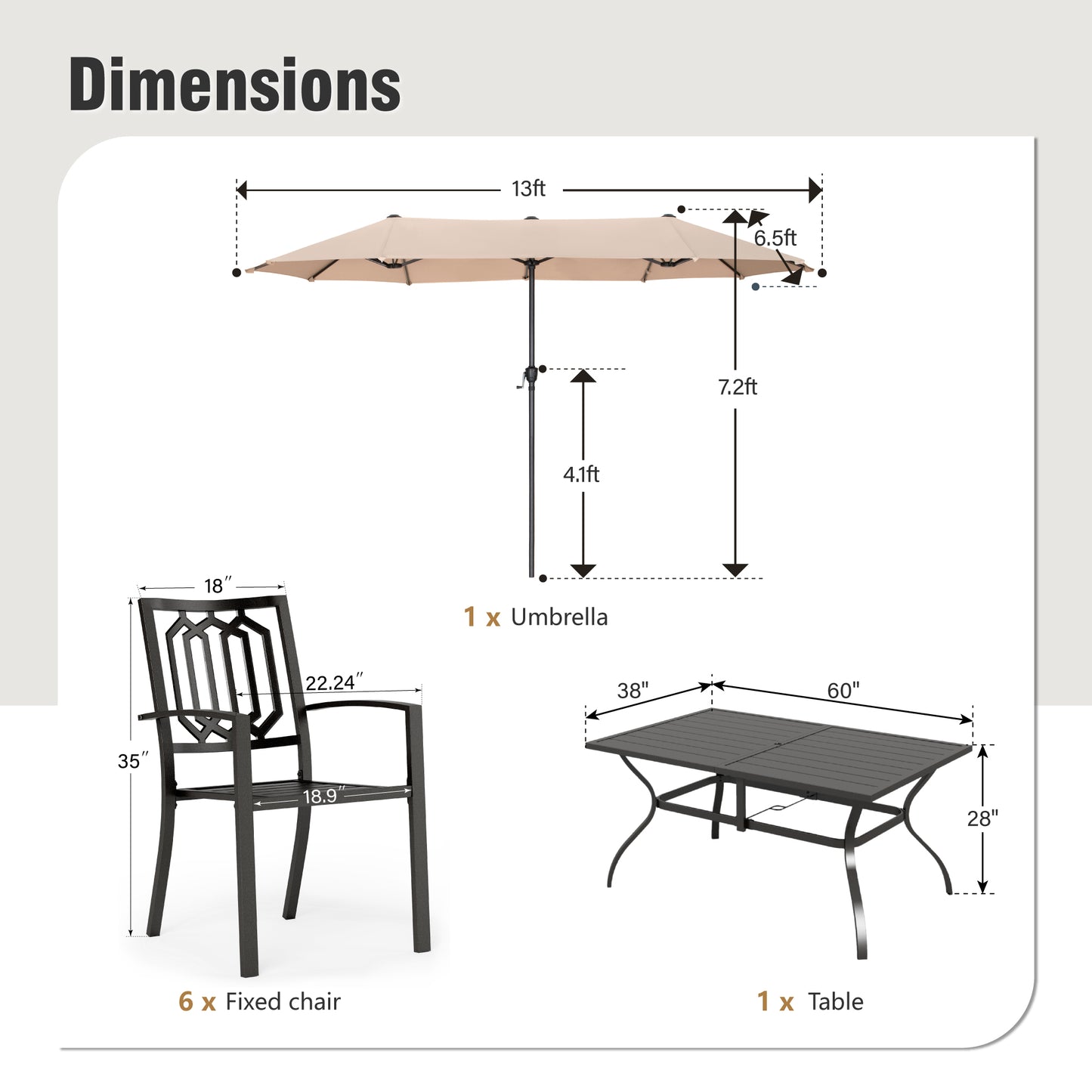 Captiva Designs 1 件装露台 U 型腿木质金属长方形桌子，带伞孔