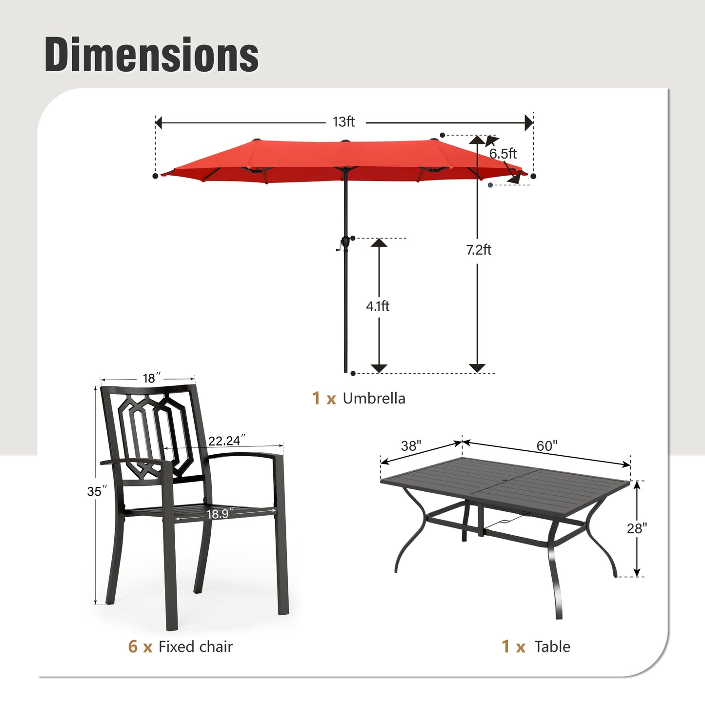 Captiva Designs 1 件装露台 U 型腿木质金属长方形桌子，带伞孔