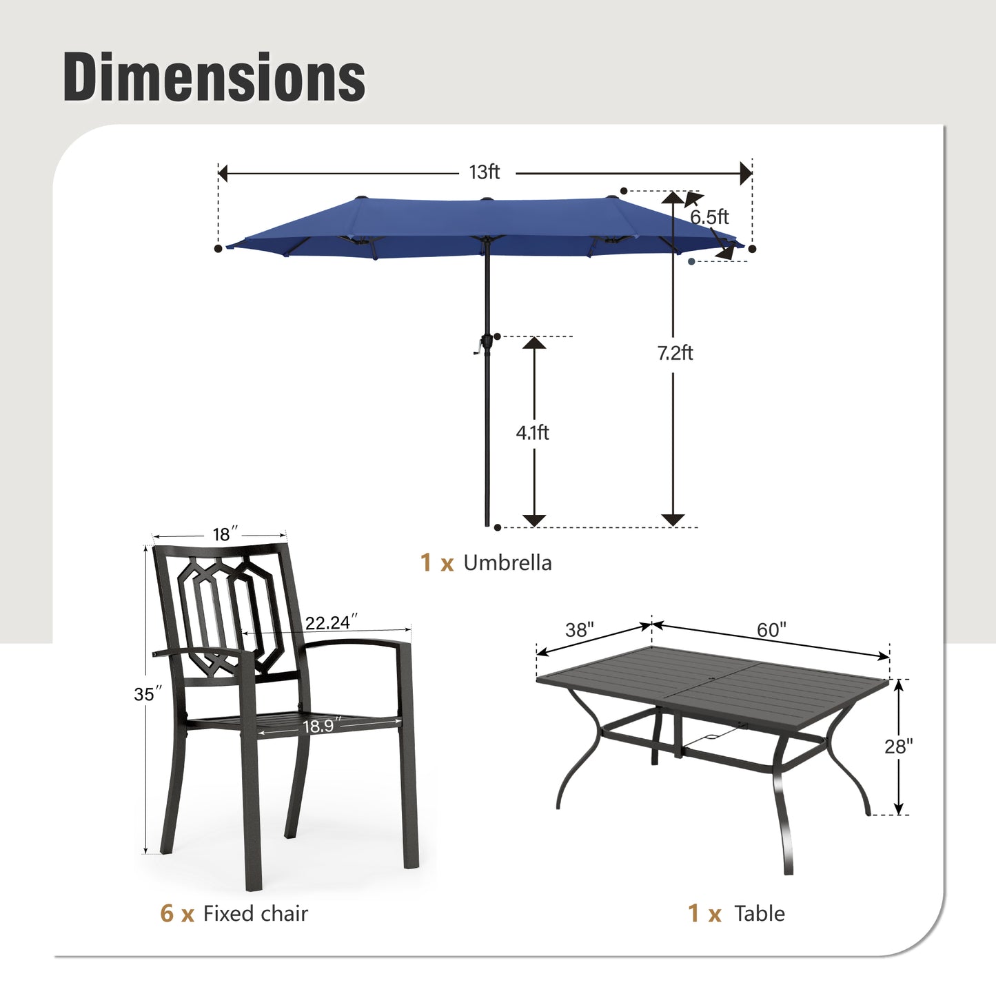 Captiva Designs 1 件装露台 U 型腿木质金属长方形桌子，带伞孔