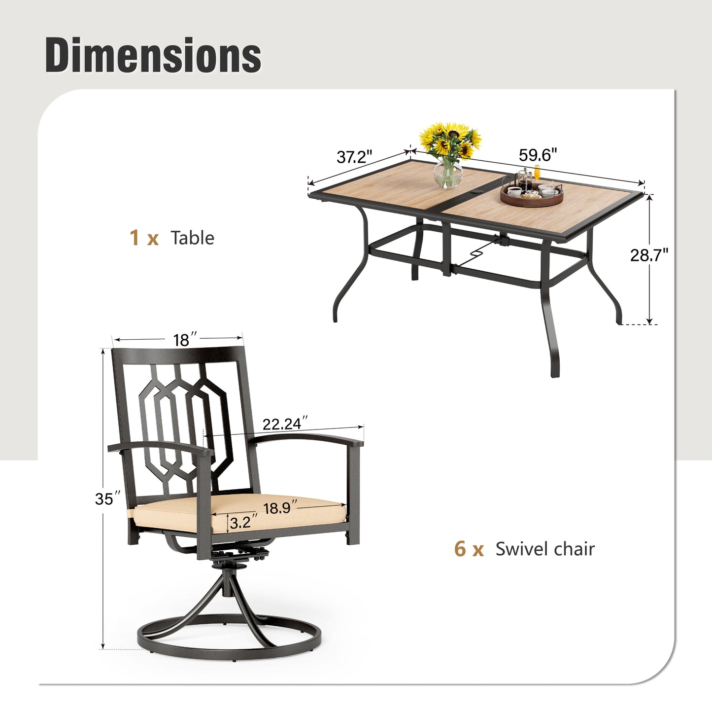 Captiva Designs 7pc Patio Dining Set with Wood-look Rectangle Steel Table & Stylish Back Metal Chairs