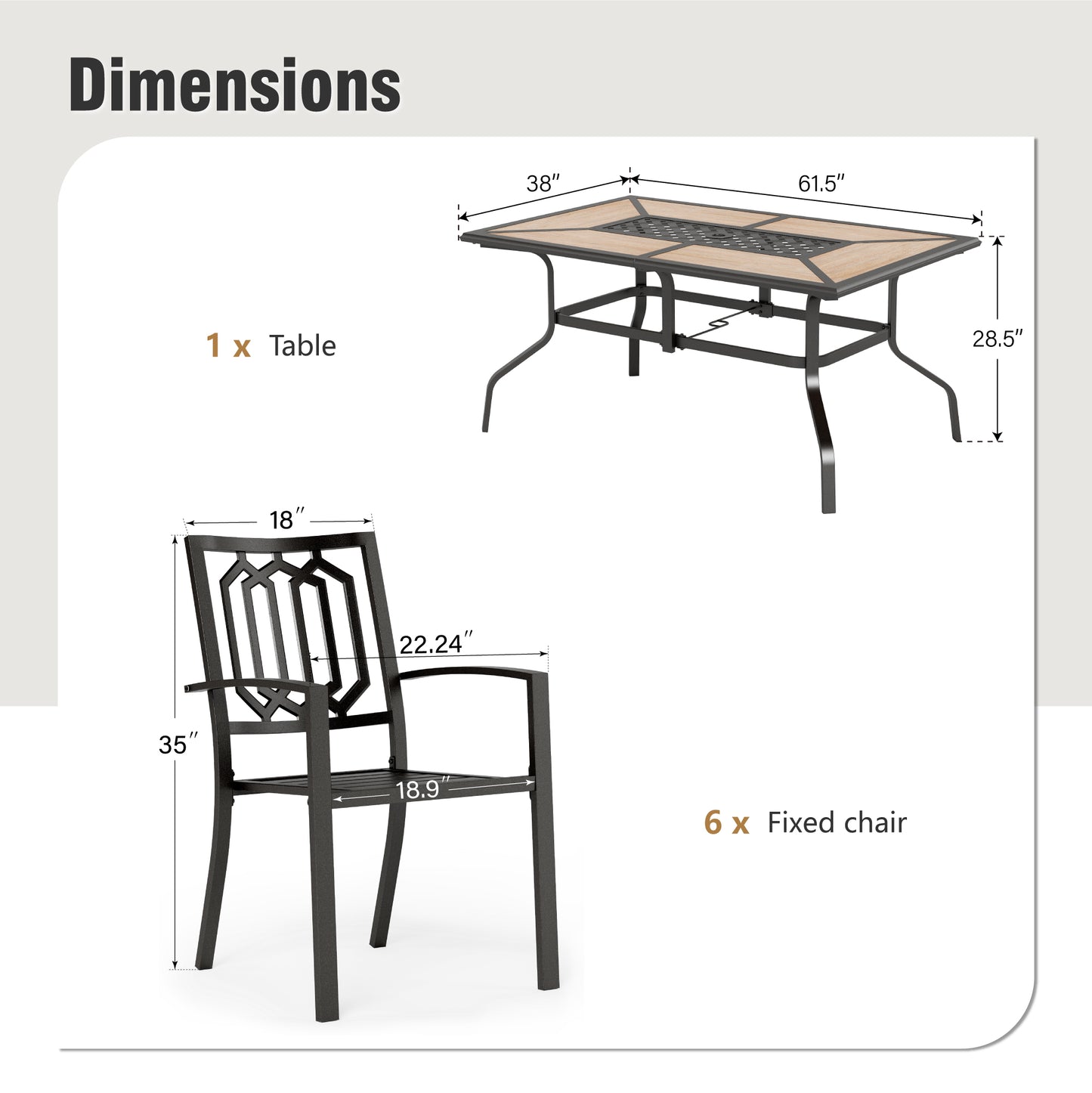Captiva Designs 7pc Patio Dining Set with Wood-look Rectangle Steel Table & Stylish Back Metal Chairs