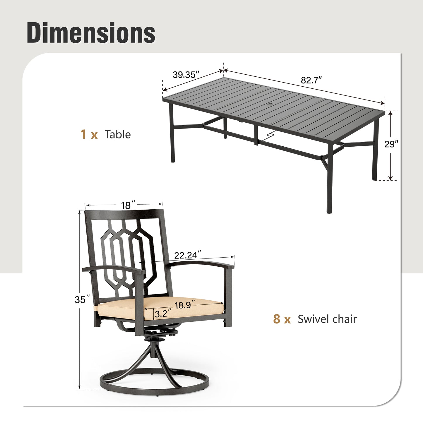 Captiva Designs 9pc Spacious Slat-top Rectangle Metal Table & Steel Stackable Chairs