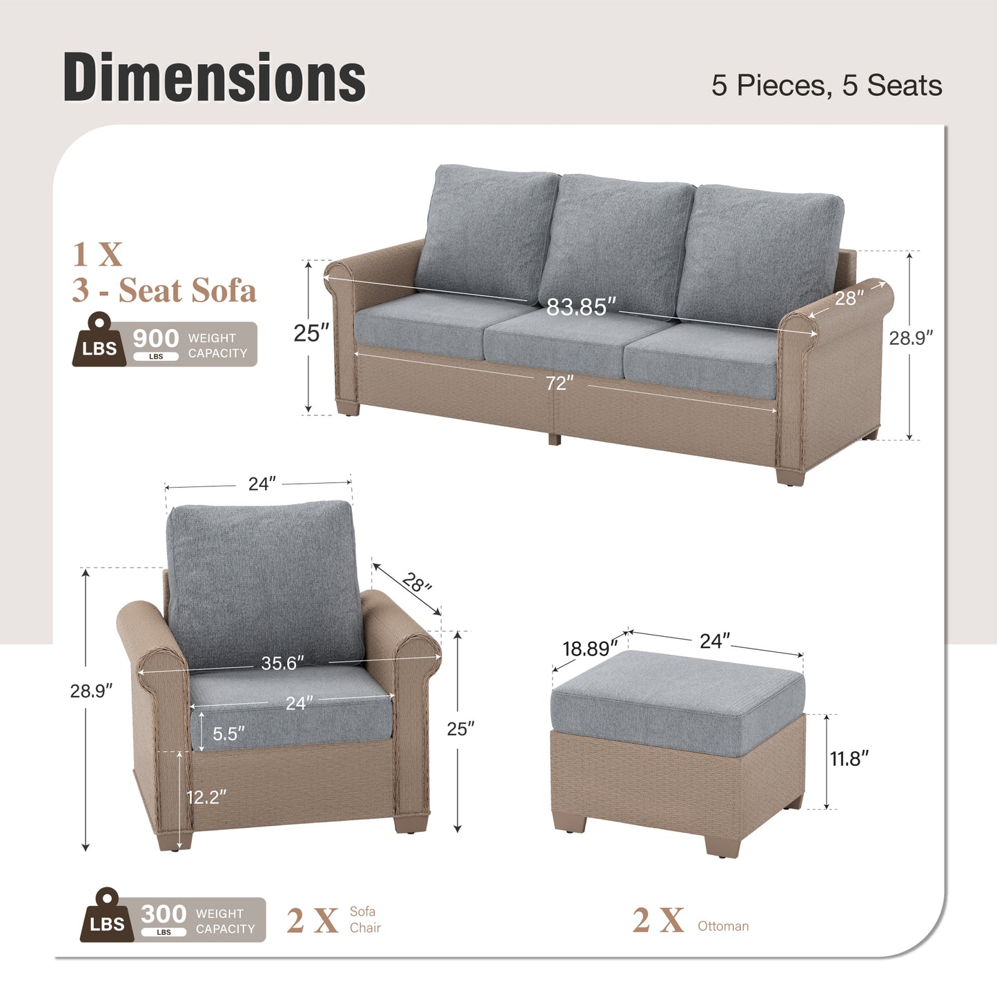 Captiva Designs Luxury Wicker Patio Conversation Sofa Set with Curved Armrests with Cushions