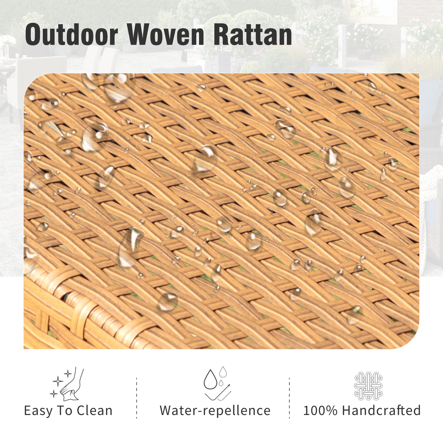 Captiva Designs Outdoor Patio 4 Pieces Wicker Porch Furniture Small Rattan Couch Set with Wood Table for Backyard