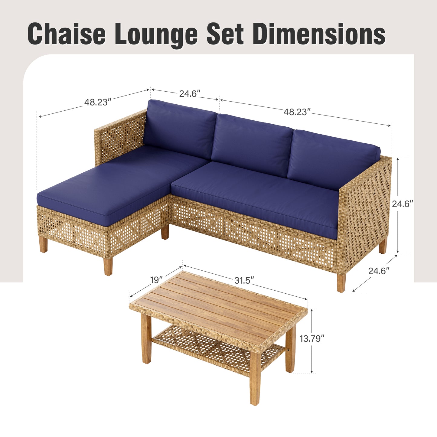 Captiva Designs 3pc Outdoor Patio Bohemian Wicker Conversation Set with Coffee Table
