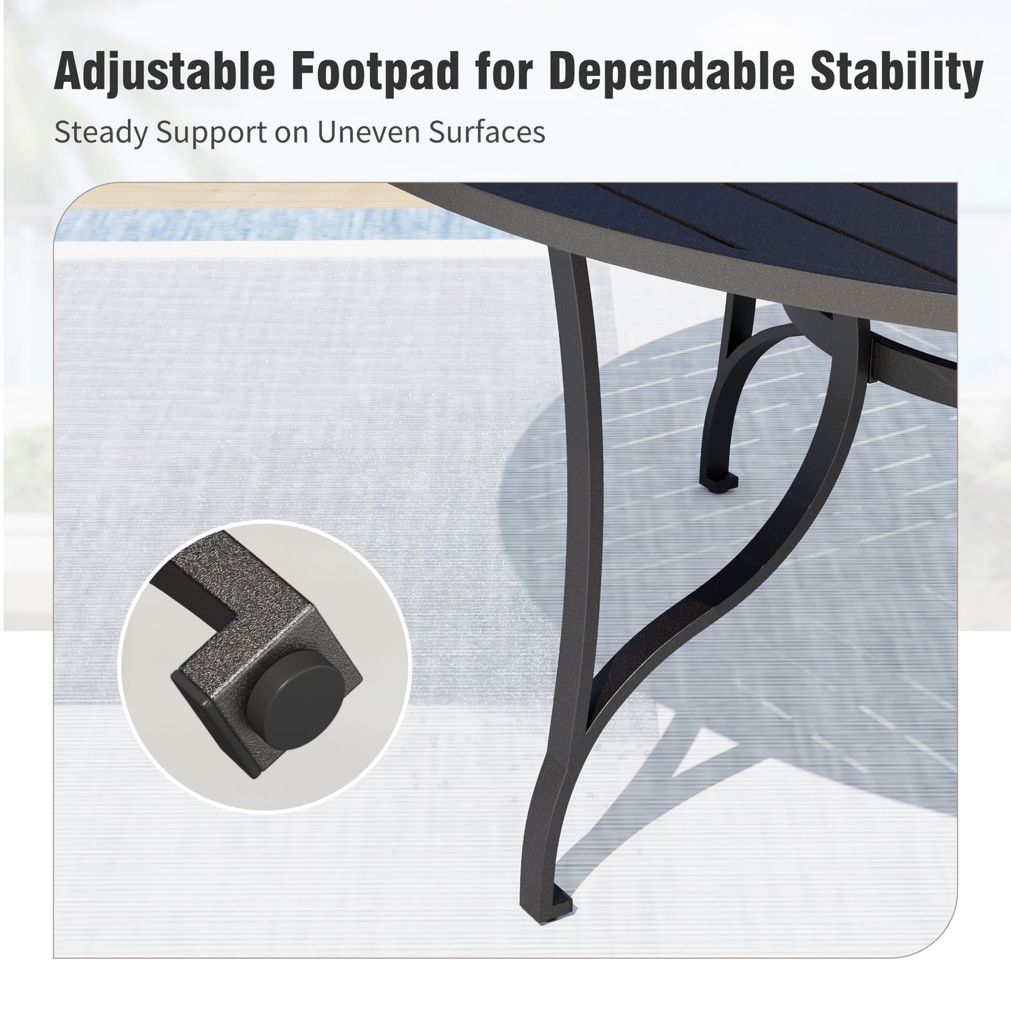 Captiva Designs 1pc Patio Spacious Slat-top Square Metal Table with Umbrella Hole for 8