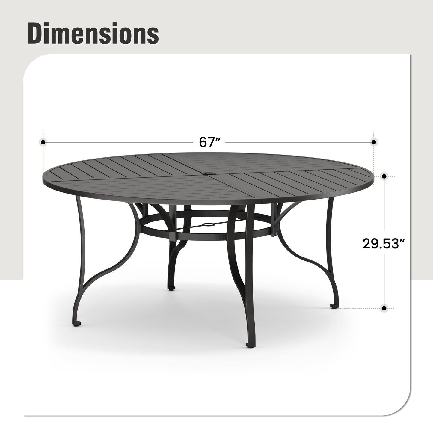 Captiva Designs 1pc Patio Spacious Slat-top Square Metal Table with Umbrella Hole for 8