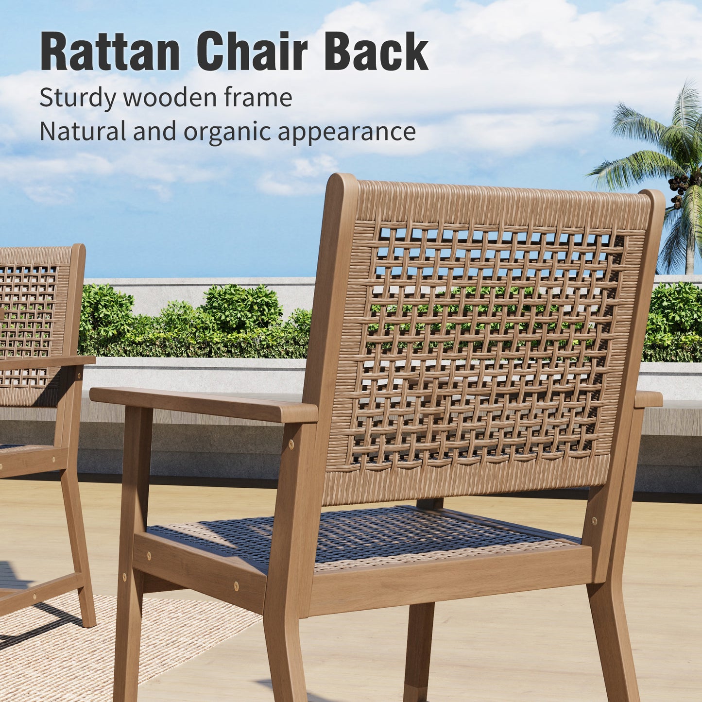 Captiva Designs 9 件套露台户外木质餐桌椅套装，配有 8 把藤椅和 1 张相思木长方形桌子