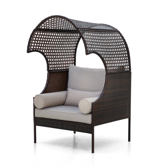 Captiva Designs Outdoor Oversized Brown Lounge Wicker Rattan Egg Chair with Cushion for Patio, Porch, Garden, Balcony, Indoo