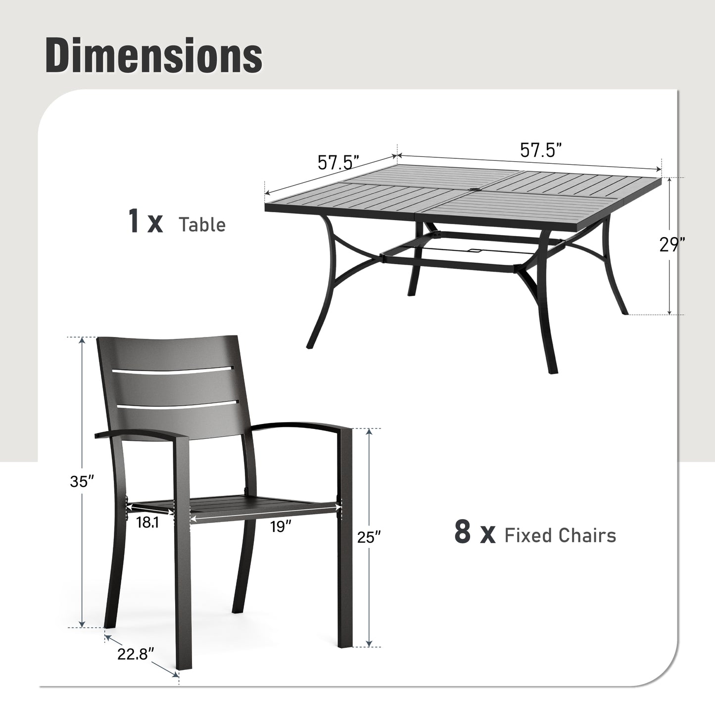 Captiva Designs 9pc Patio Slat-top Metal Dining Table & Metal Chairs with Stripe Back