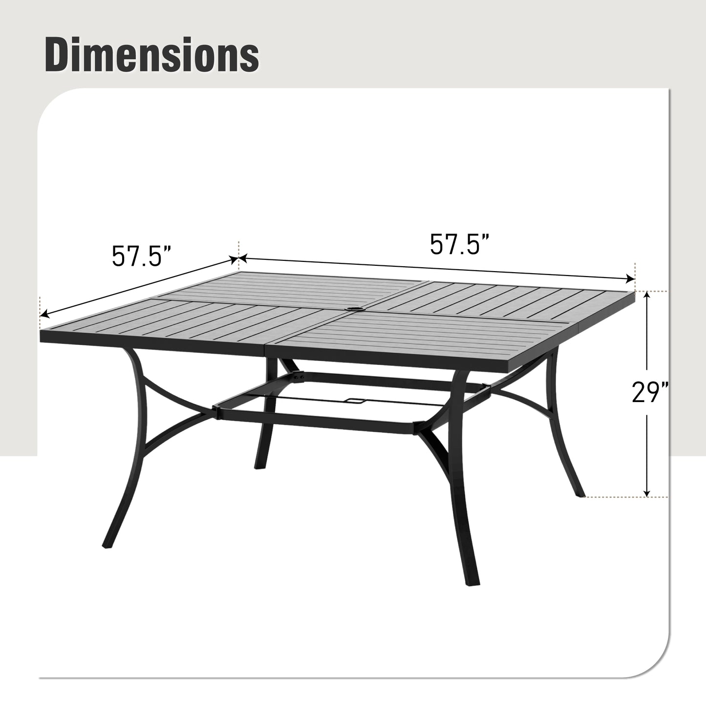 Captiva Designs 1pc Patio Spacious Slat-top Square Metal Table with Umbrella Hole for 8