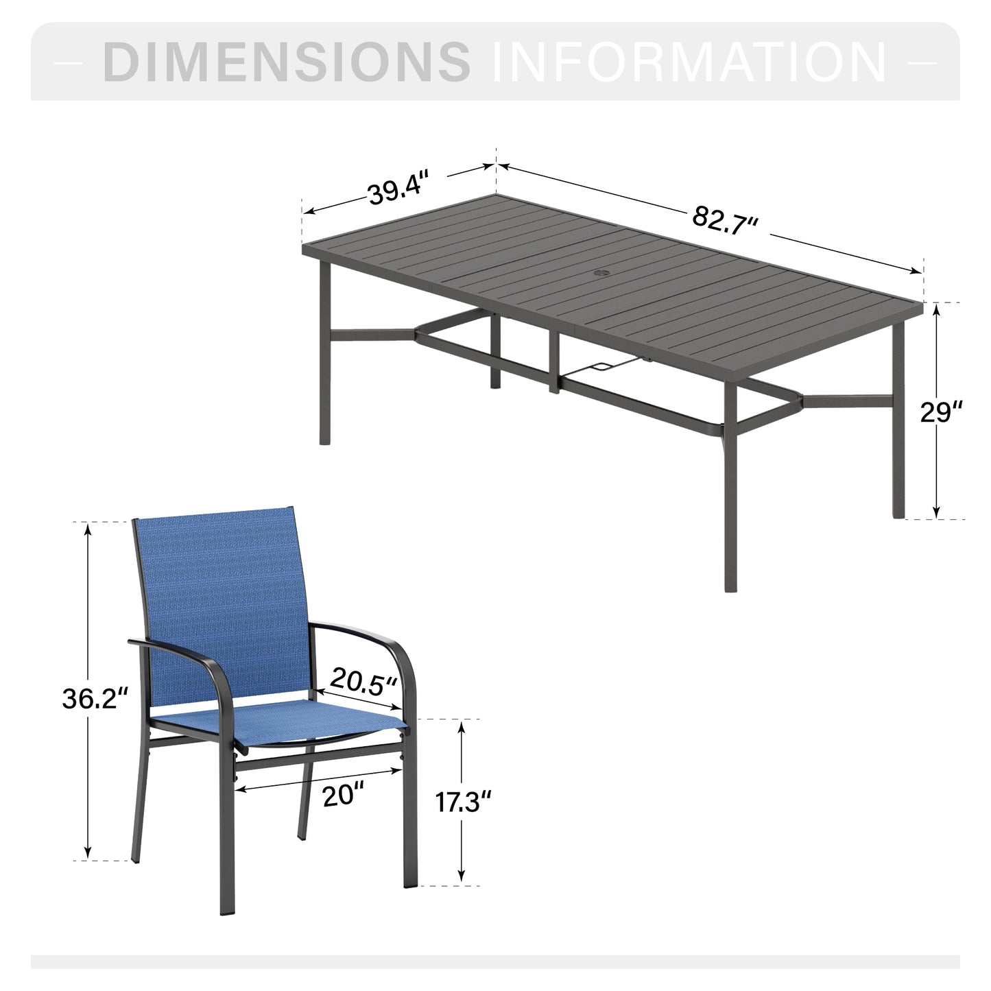 Captiva Designs 9 件套宽敞板顶矩形金属桌，带伞孔和棕色 Textilene 椅子