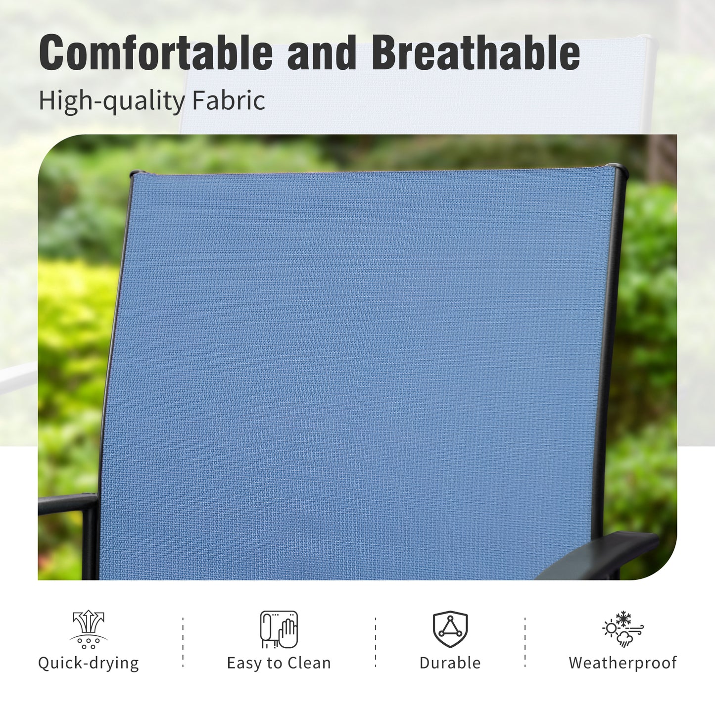 Captiva Designs Outdoor Patio Quick-dry Textilene Sling Fixed Dining Chairs with Steel Frame