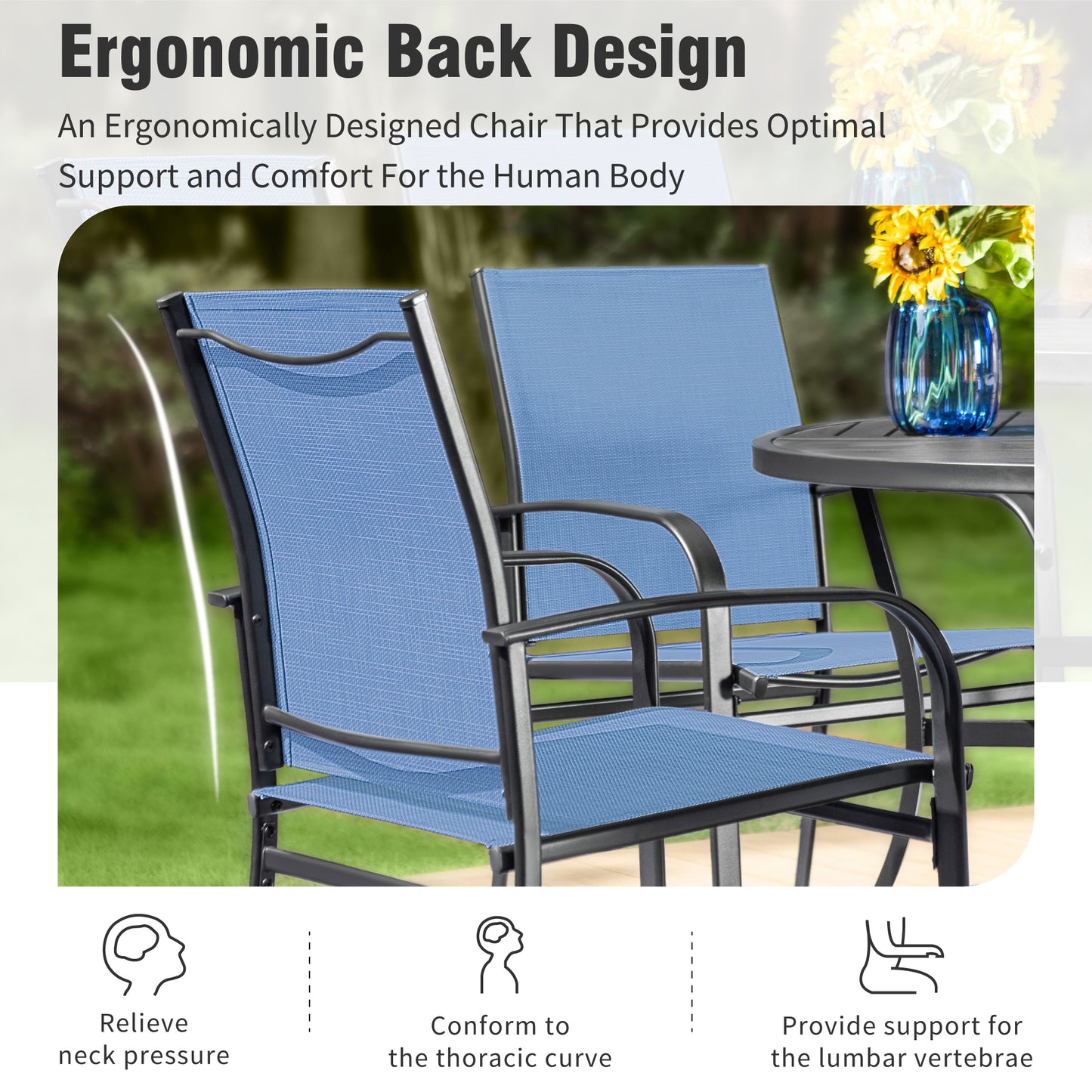 Captiva Designs Outdoor Patio Quick-dry Textilene Sling Fixed Dining Chairs with Steel Frame