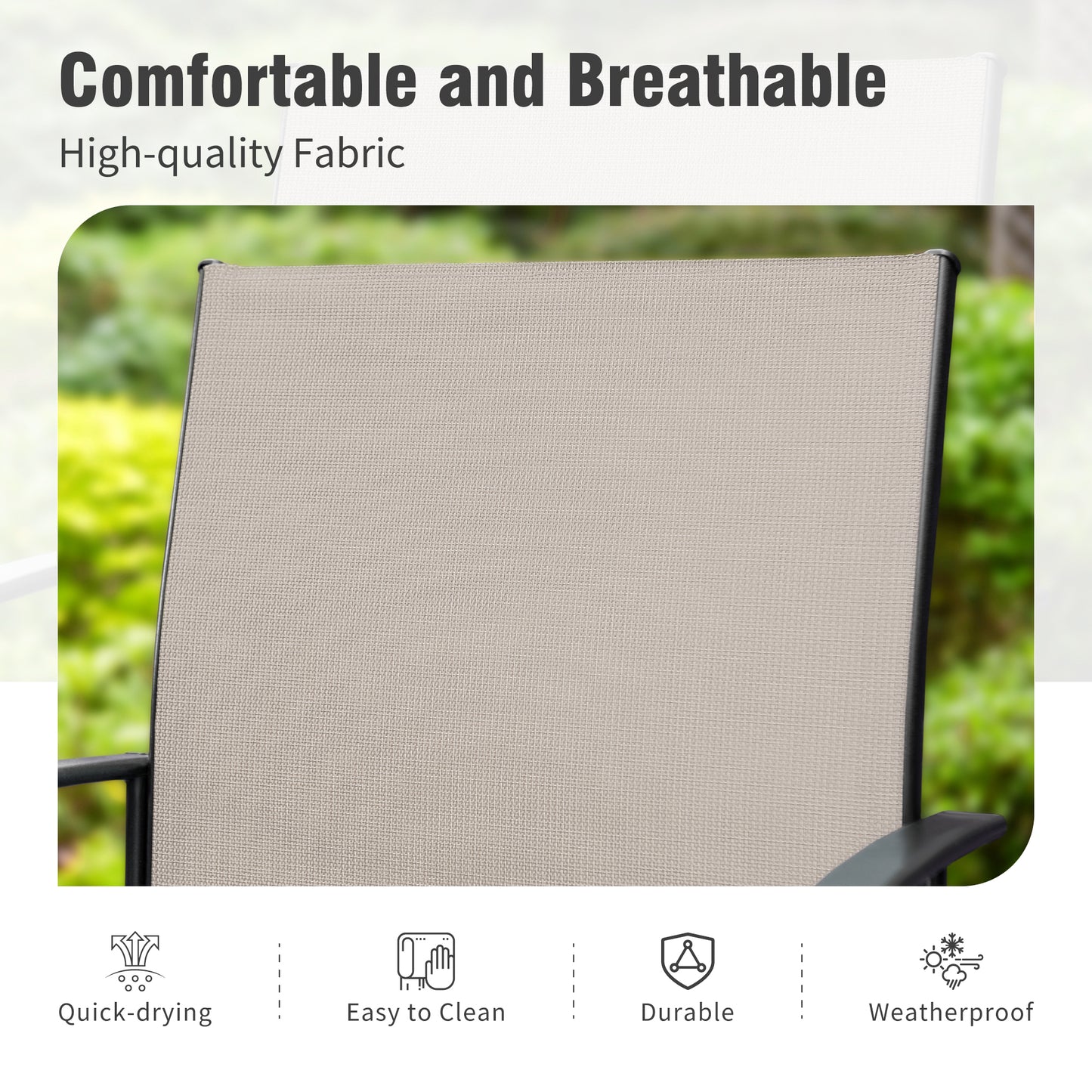 Captiva Designs Outdoor Patio Quick-dry Textilene Sling Fixed Dining Chairs with Steel Frame