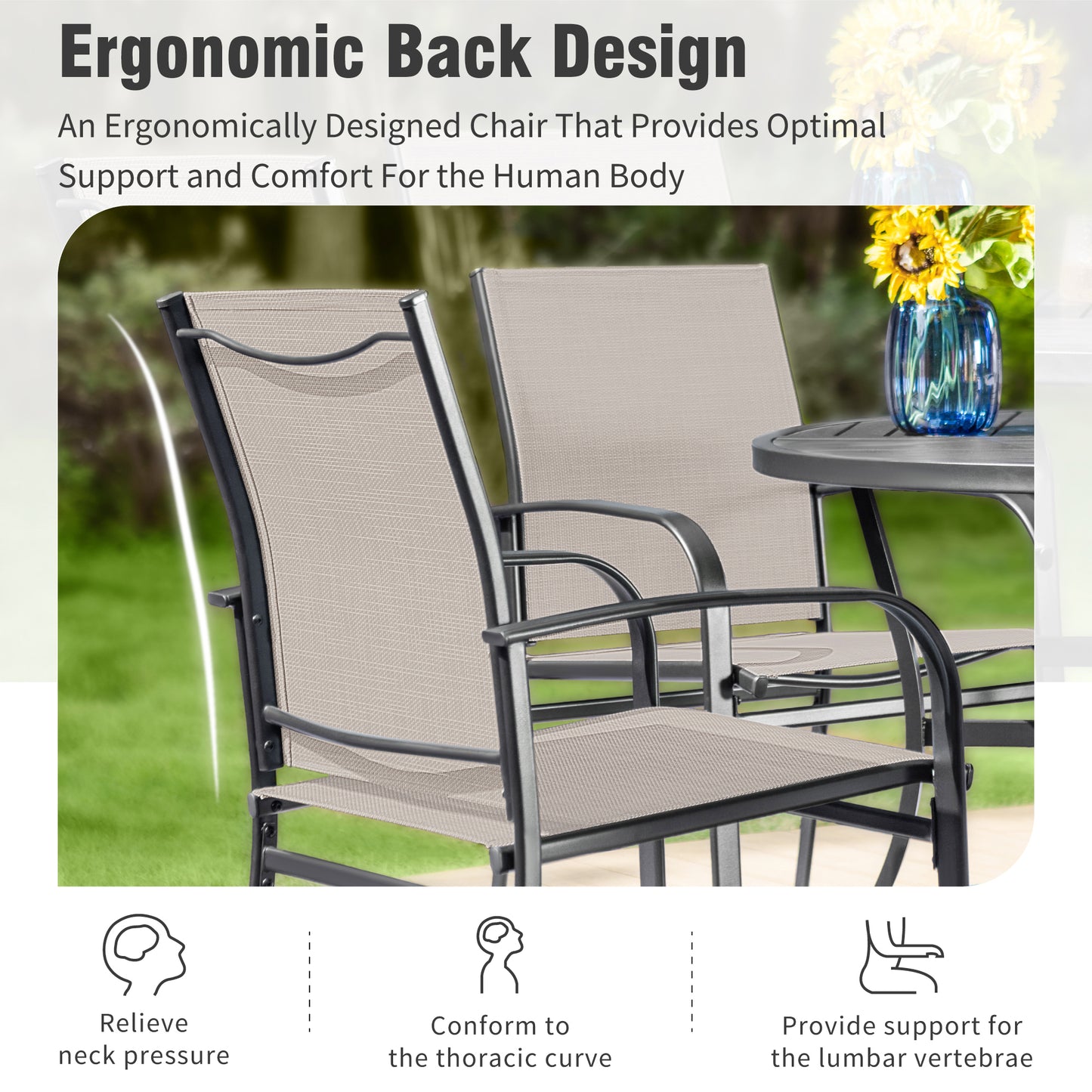 Captiva Designs Outdoor Patio Quick-dry Textilene Sling Fixed Dining Chairs with Steel Frame