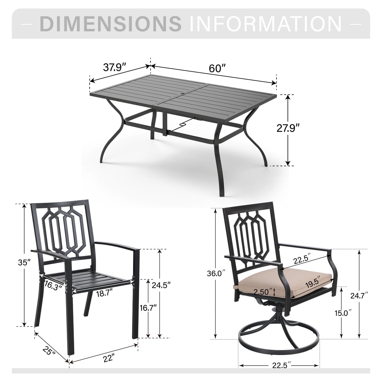 Captiva Designs 7pc Patio Dining Set with Slat-top Rectangle Steel Table & Metal Chairs