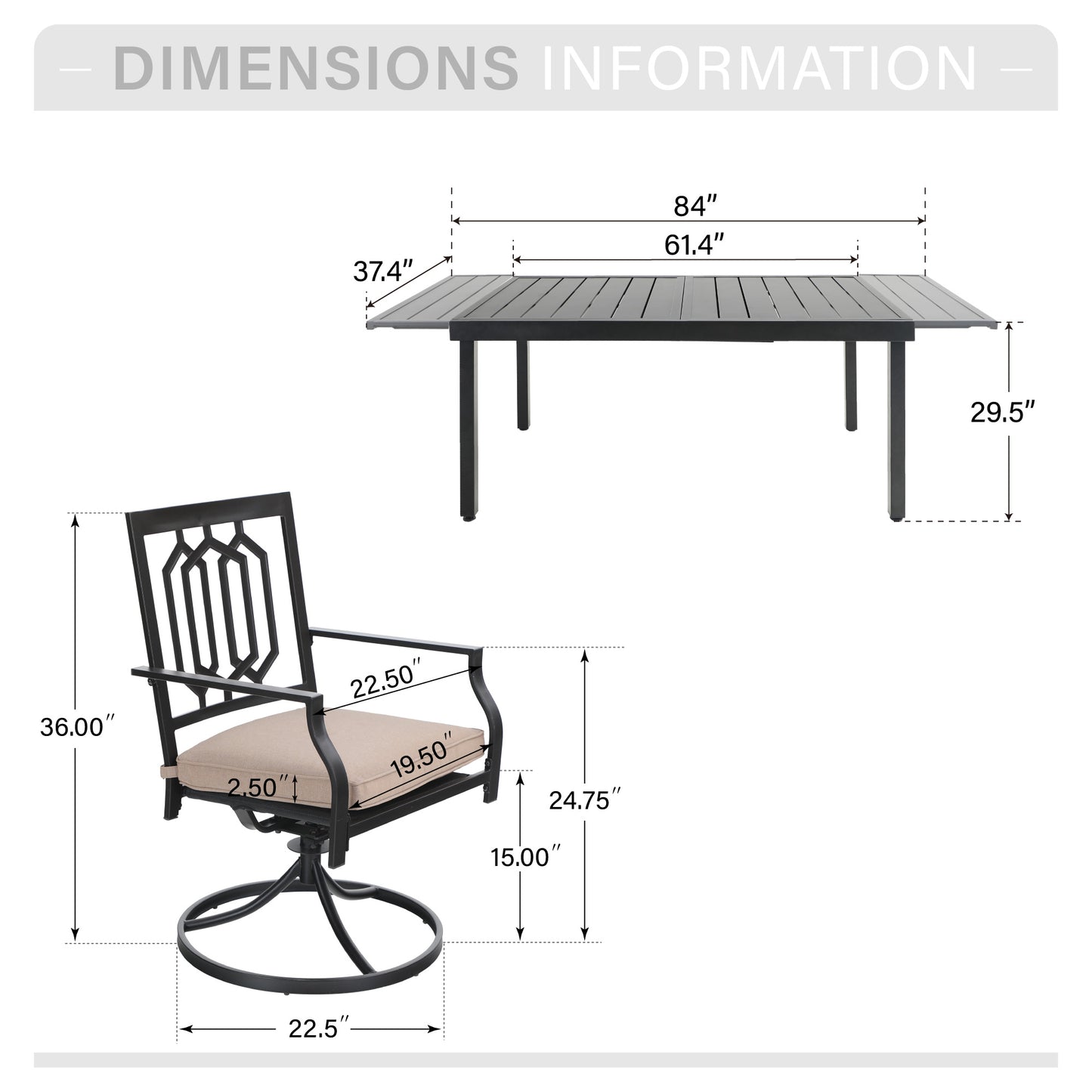 Captiva Designs 9pc Patio Slat-top Adjustable Steel Rectangle Dining Table & Black Metal Chairs