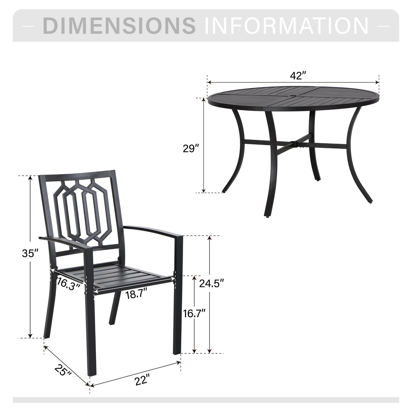 Captiva Designs 5pc Patio Dining Steel Set with Slat-top Round Table & Metal Chairs with Stylish Back
