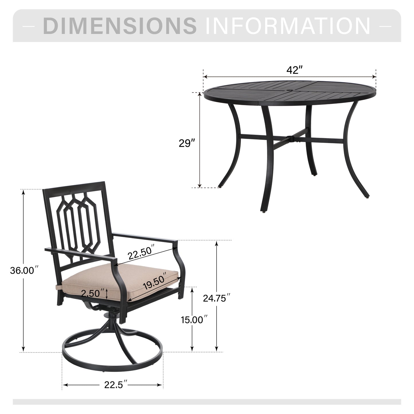 Captiva Designs 5pc Patio Dining Steel Set with Slat-top Round Table & Metal Chairs with Stylish Back