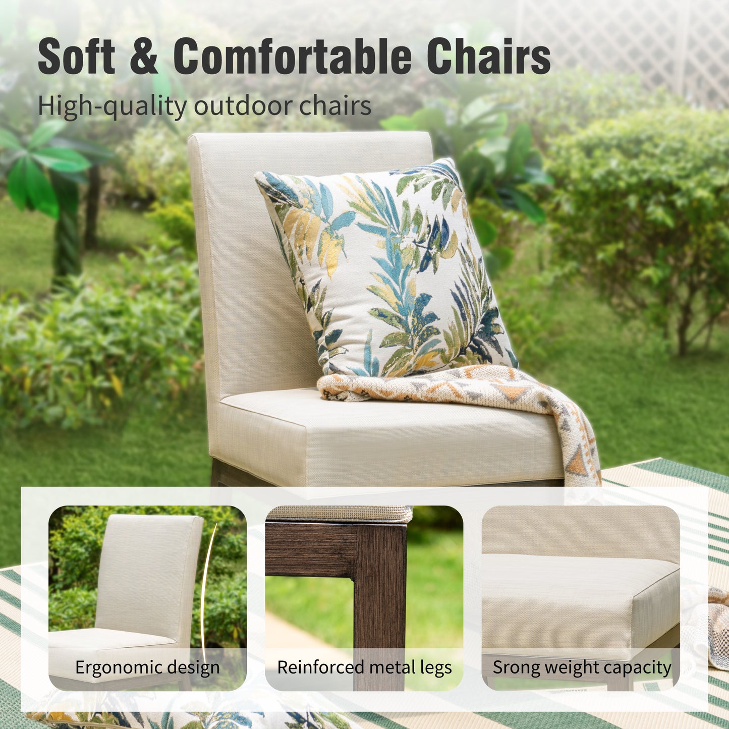 Captiva Designs 7pc Patio Dining Set Wood-look Rectangle Table & Cushioned Metal Chairs