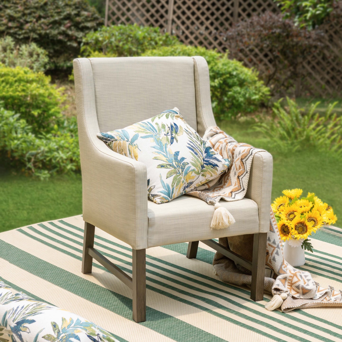 Captiva Designs 7pc Patio Dining Set Wood-look Rectangle Table & Cushioned Metal Chairs