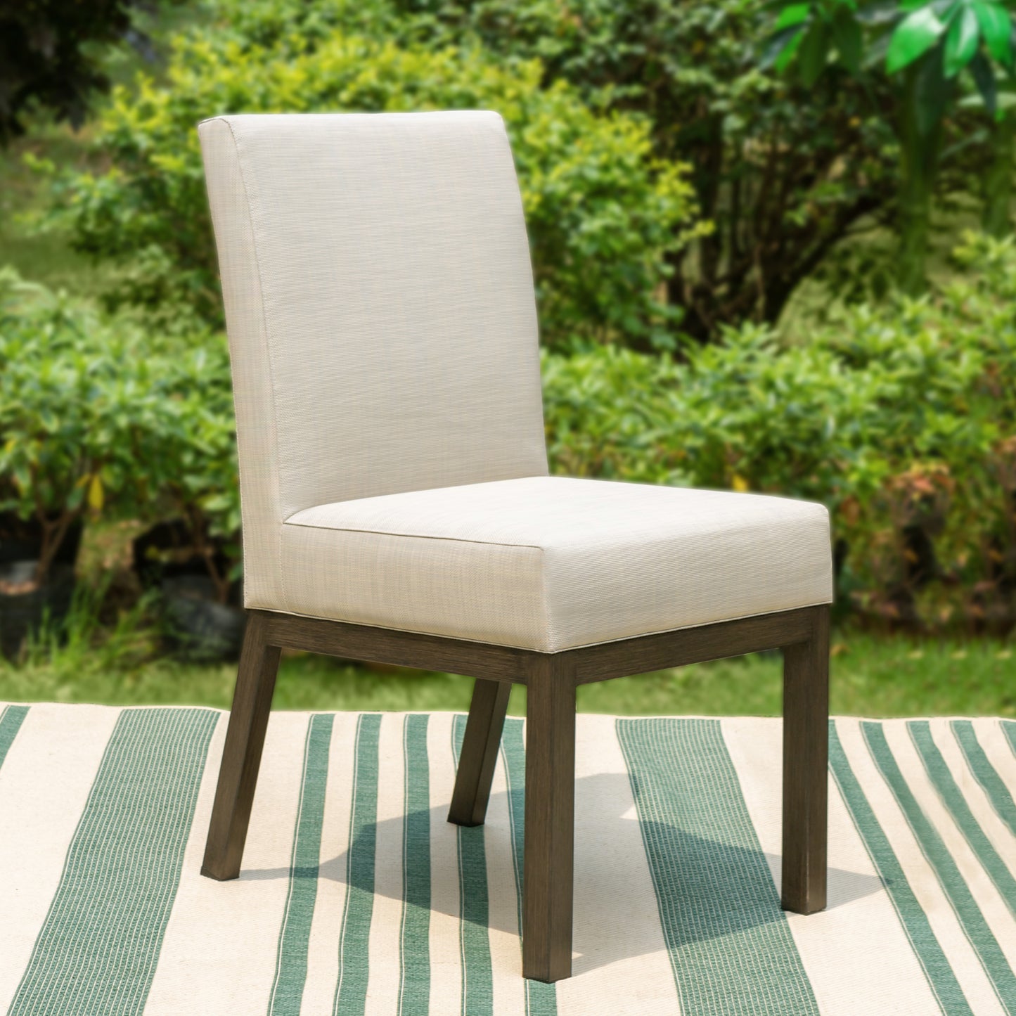 Captiva Designs 7pc Patio Dining Set Wood-look Rectangle Table & Cushioned Metal Chairs