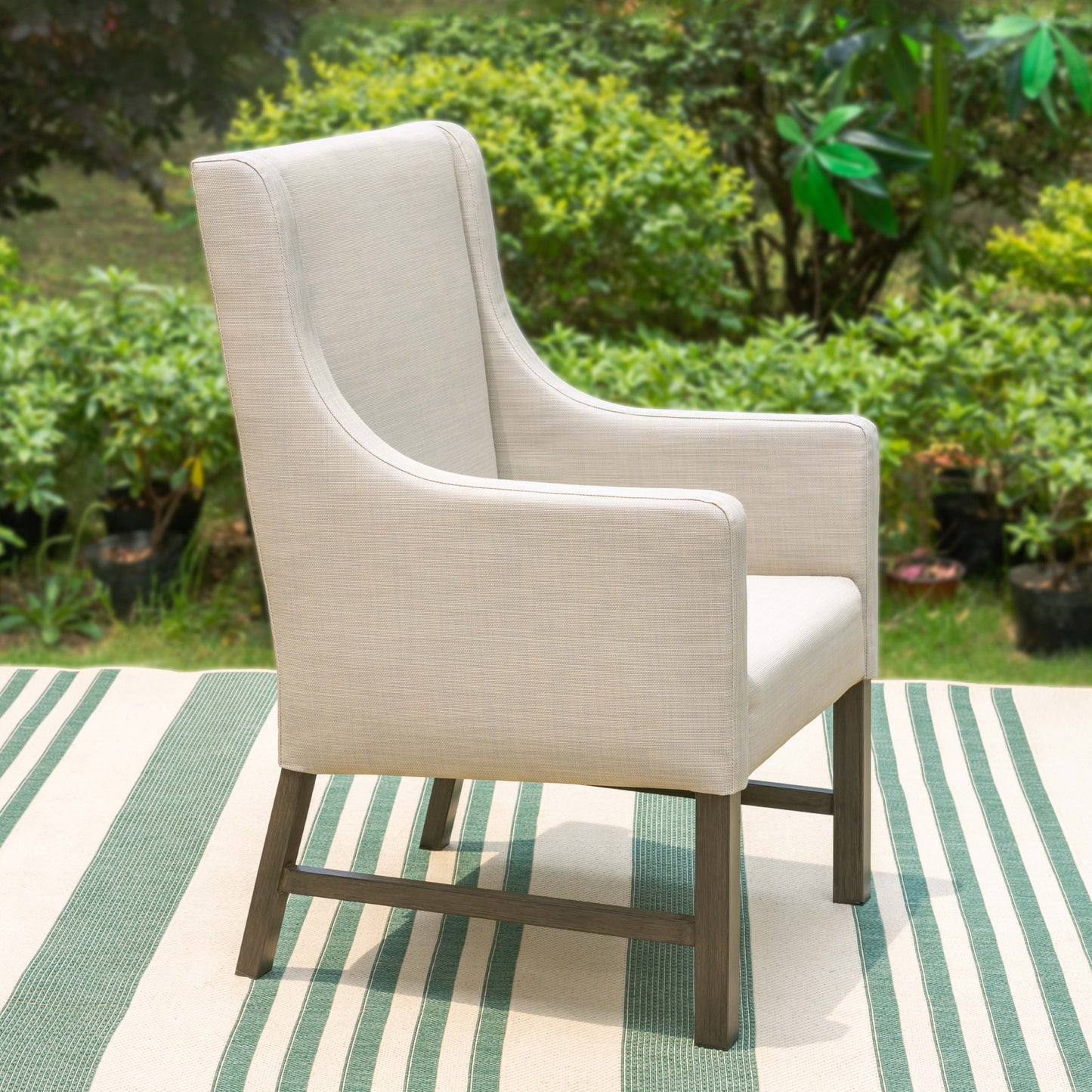 Captiva Designs 7pc Patio Dining Set Wood-look Rectangle Table & Cushioned Metal Chairs