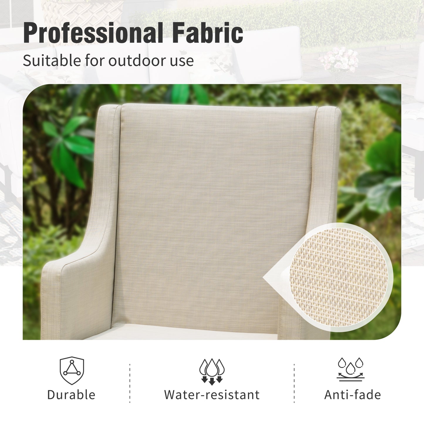 Captiva Designs 7pc Patio Dining Set Wood-look Rectangle Table & Cushioned Metal Chairs