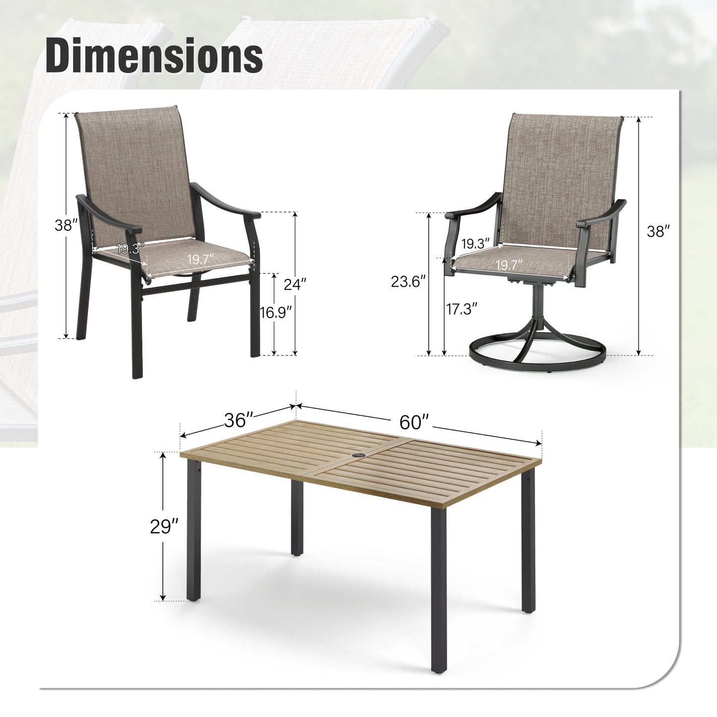 Captiva Designs 7 件套户外餐桌椅套装，配有带板顶的矩形桌子和高背藤制固定椅子
