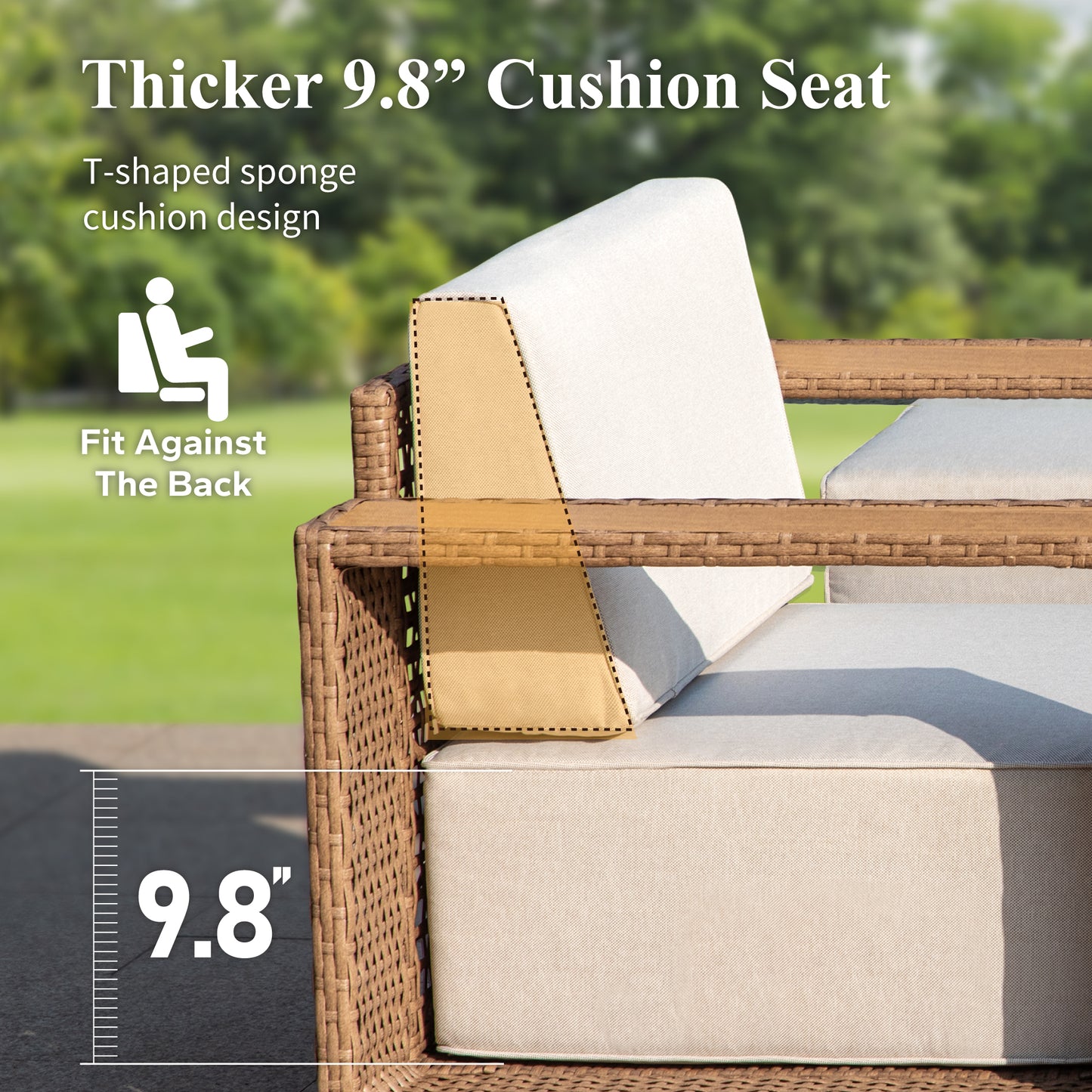 Captiva Designs Outdoor Patio Modular Furniture Sectional Wicker Sofa Set with Swivel Armchairs and Extra Thick Cushions