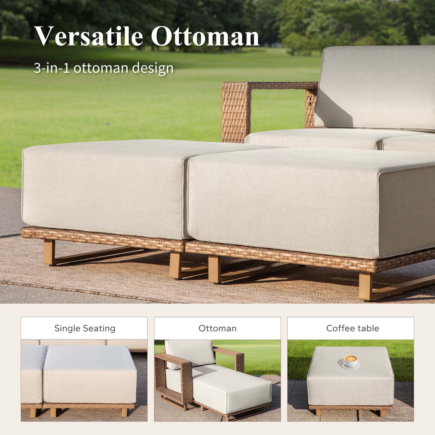 Captiva Designs Outdoor Patio Modular Furniture Sectional Wicker Sofa Set with Swivel Armchairs and Extra Thick Cushions