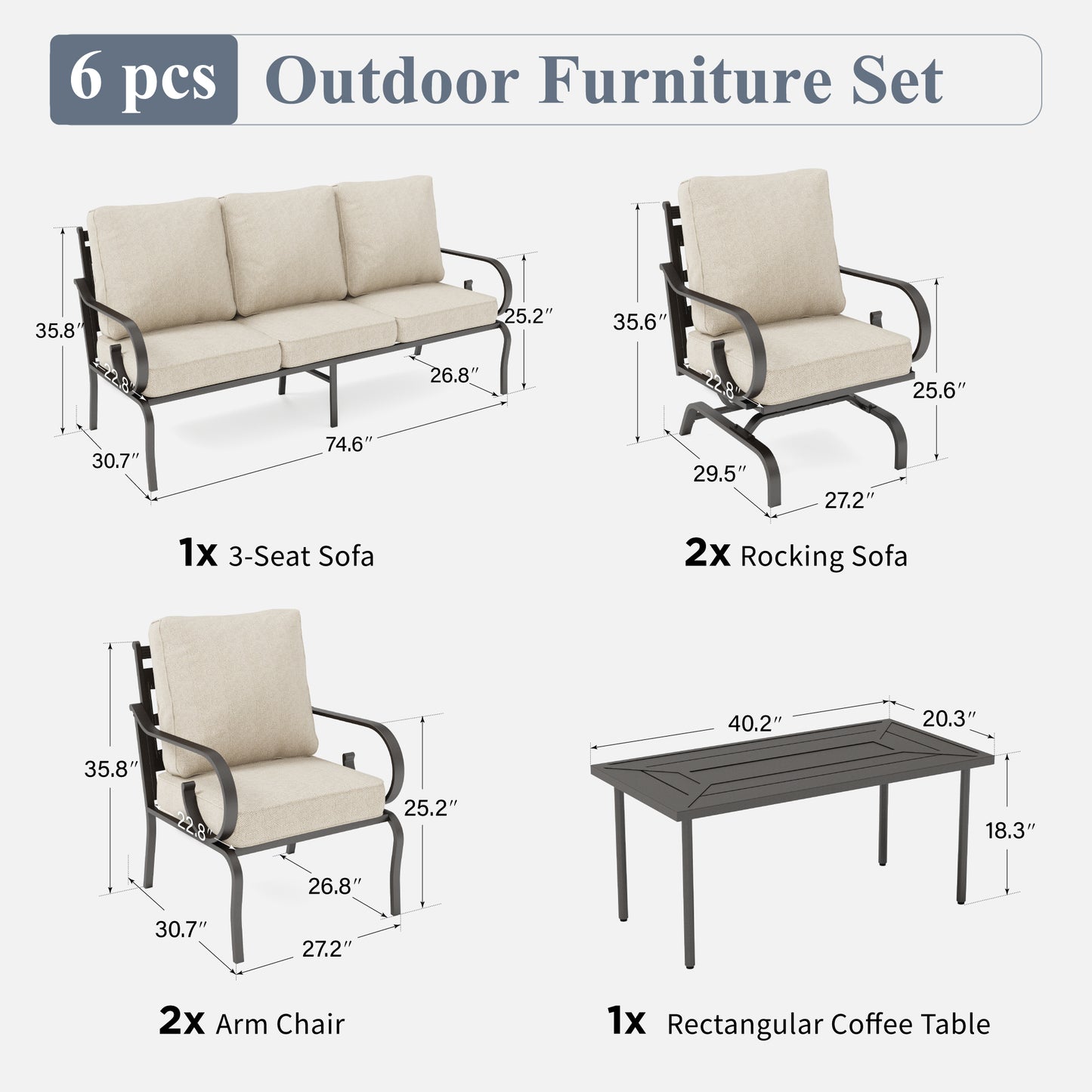 Captiva Designs 6pc Extra Large Metal Pattern-back Outdoor Patio Conversation Set with Coffee Table