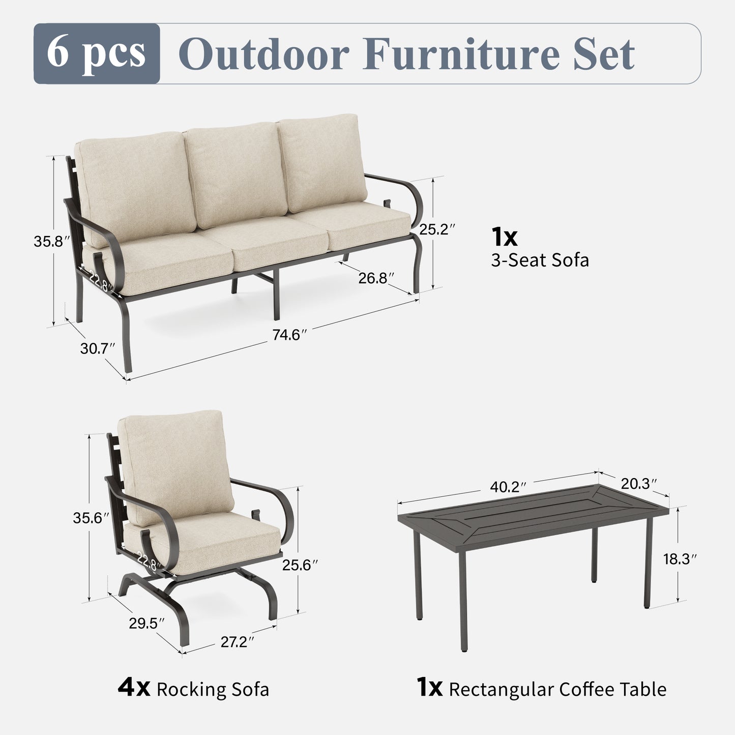 Captiva Designs 6pc Extra Large Metal Pattern-back Outdoor Patio Conversation Set with Coffee Table