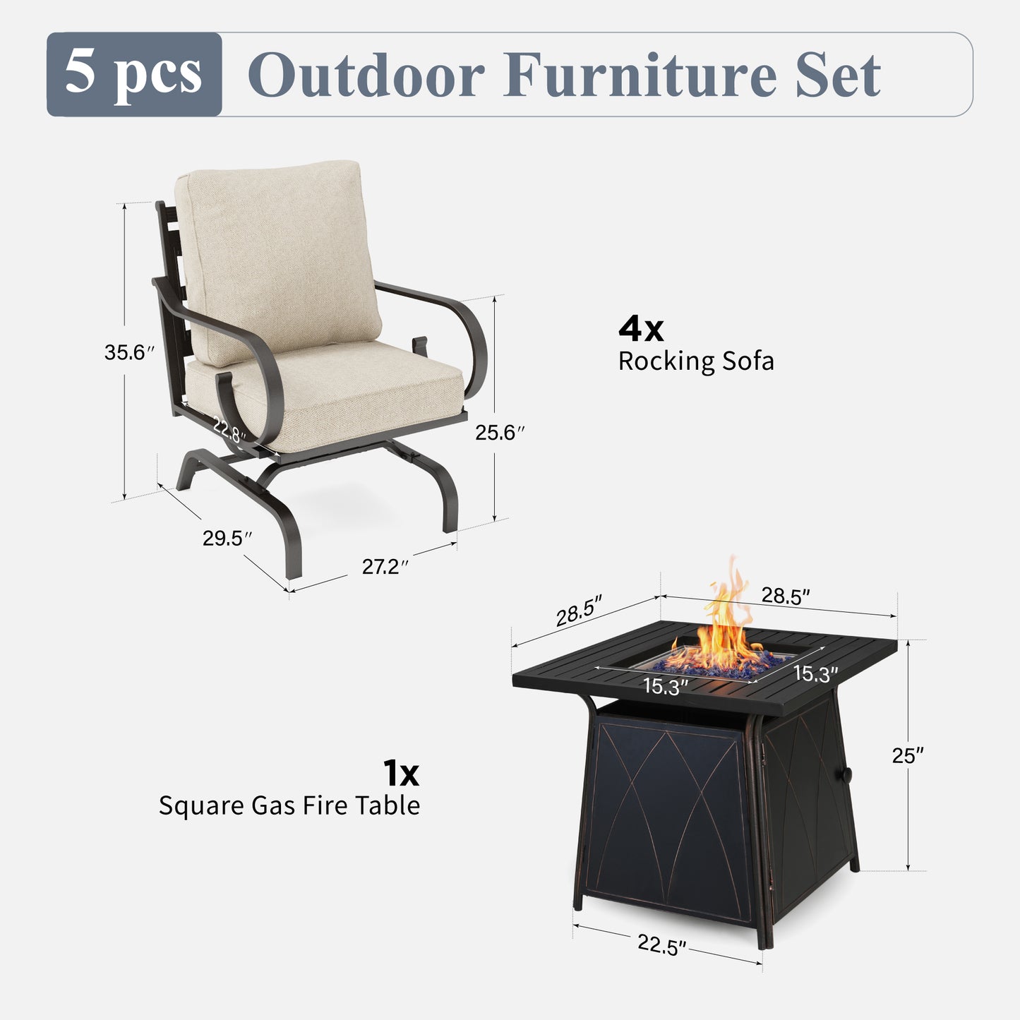 Captiva Designs 6pc Extra Large Metal Pattern-back Outdoor Patio Conversation Set with Fire Pit Table