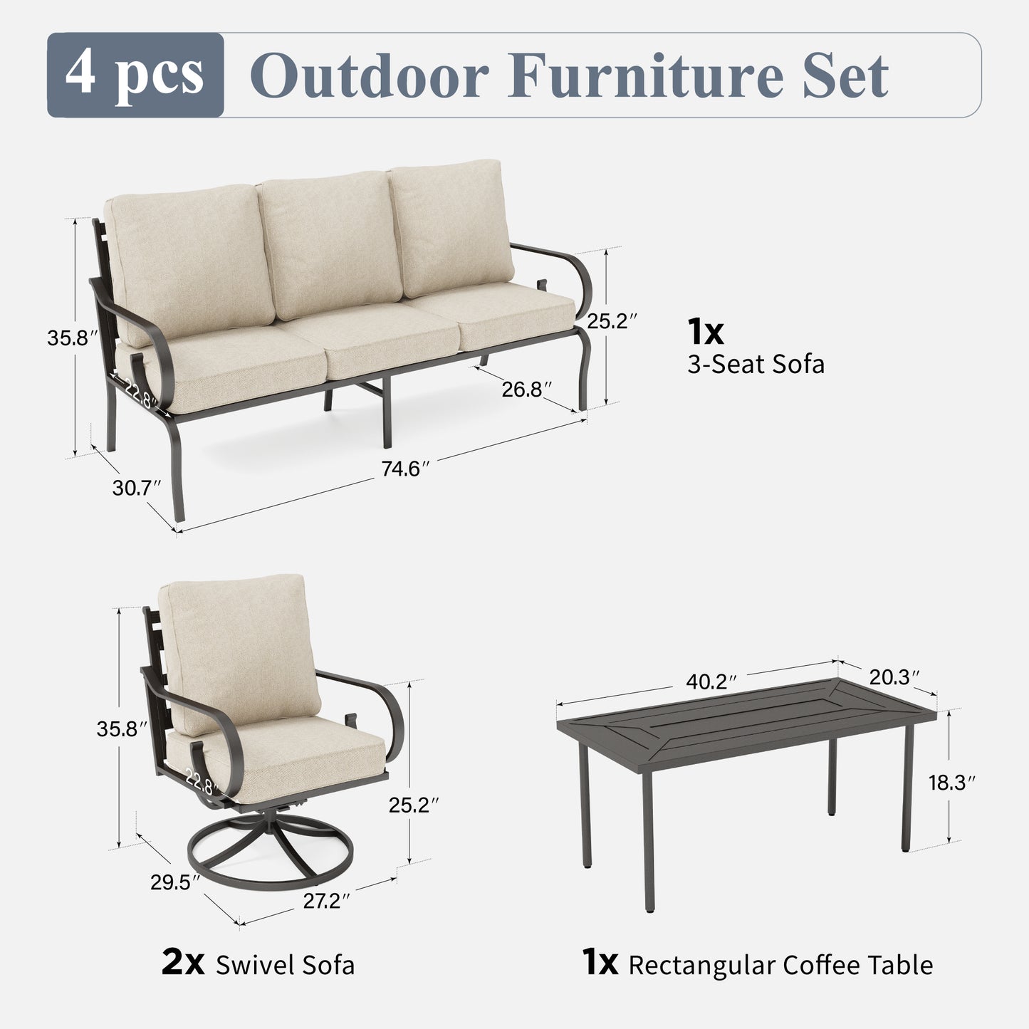 Captiva Designs 4pc Extra Large Metal Pattern-back Outdoor Patio Conversation Set with Coffee Table