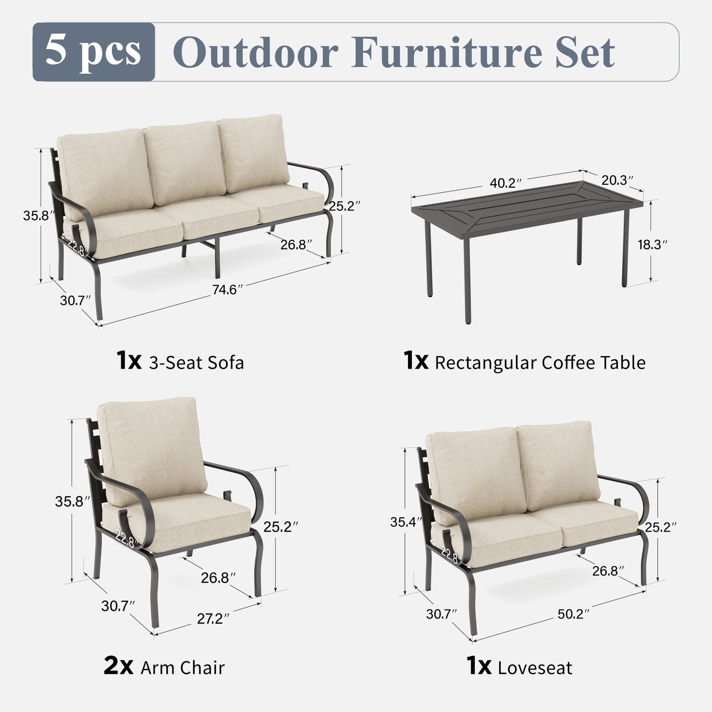 Captiva Designs 5pc Extra Large Metal Pattern-back Outdoor Patio Conversation Set with Loveseat