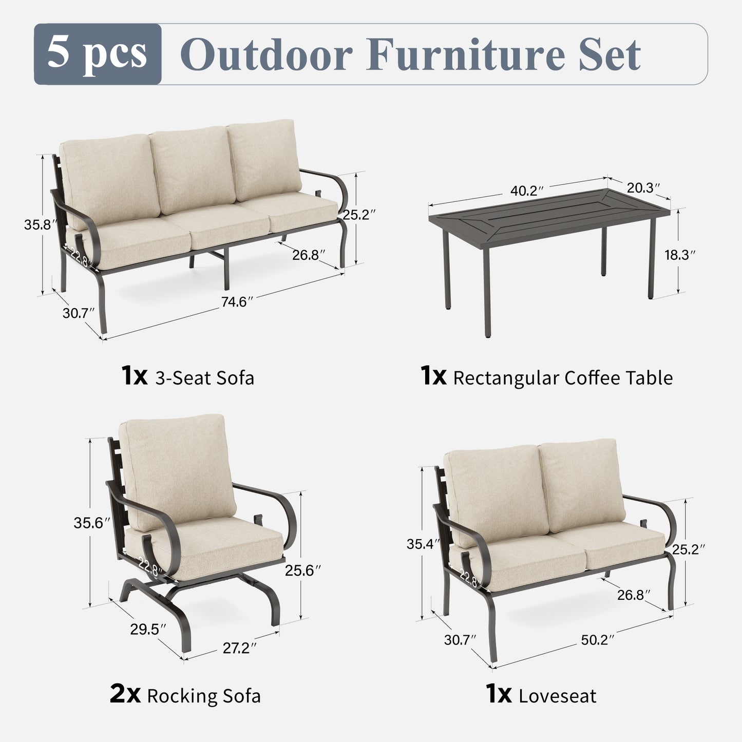 Captiva Designs 5pc Extra Large Metal Pattern-back Outdoor Patio Conversation Set with Loveseat