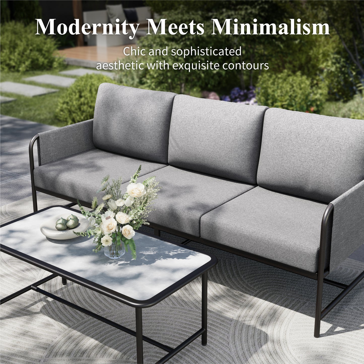 Captiva Designs 4pc Outdoor Patio Iron Metal Furniture Conversation Set with Coffee Table and Cushions