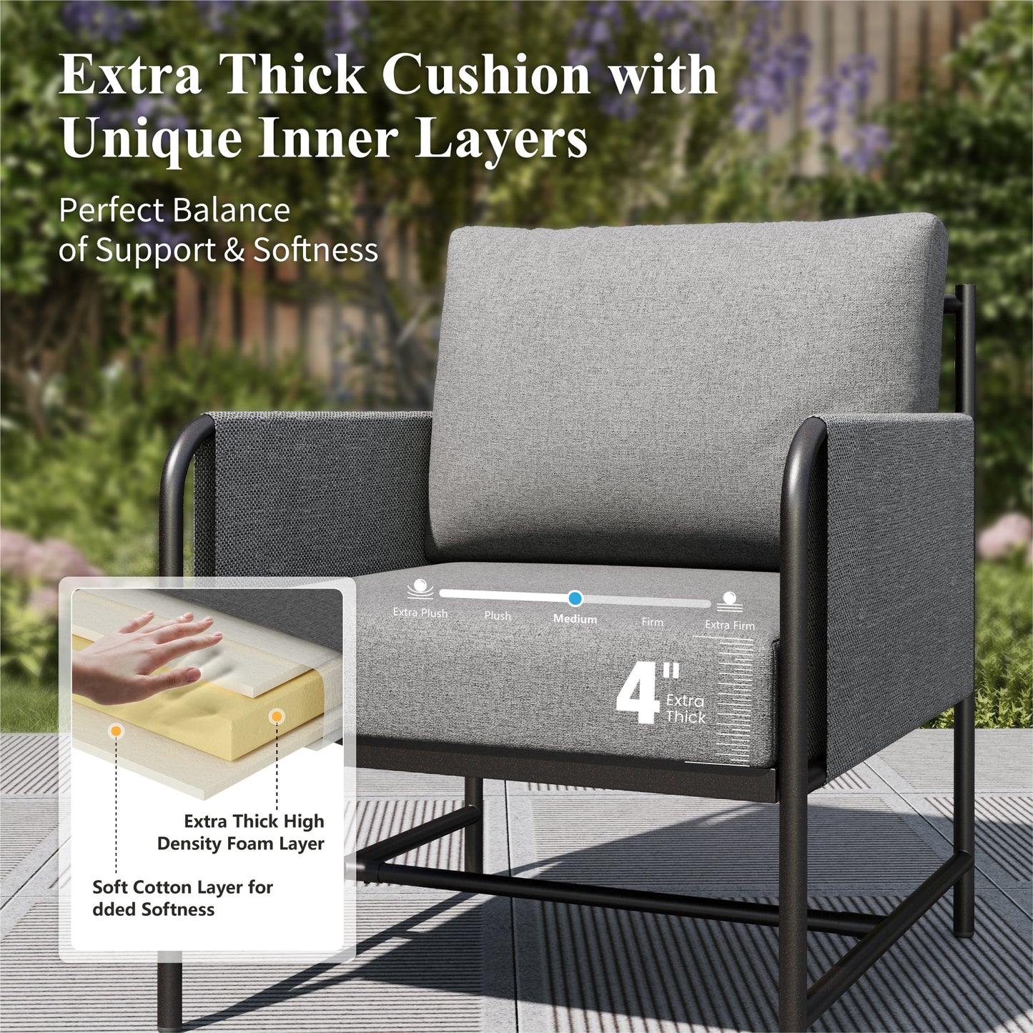 Captiva Designs 4pc Outdoor Patio Iron Metal Furniture Conversation Set with Coffee Table and Cushions