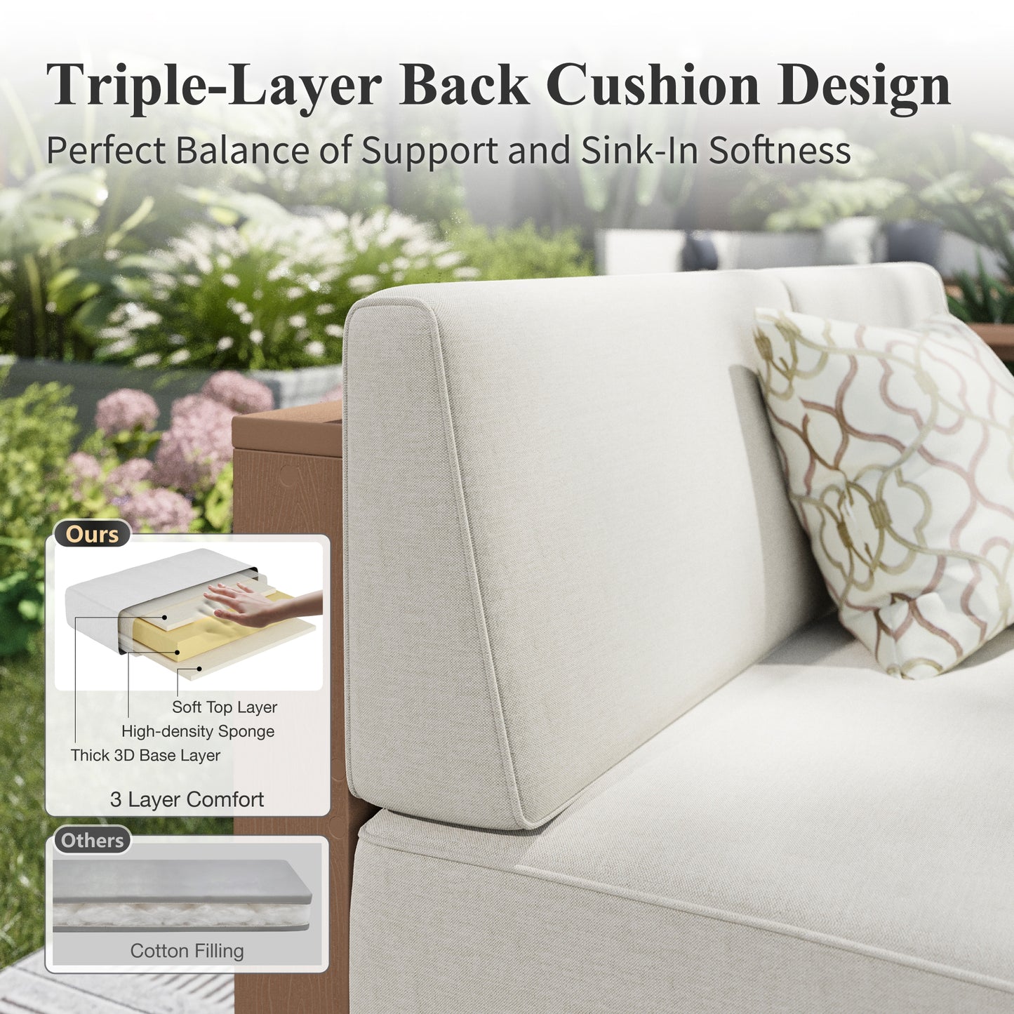 Captiva Designs Outdoor Patio Rattan Woodgrain HDPE Sectional Sofa Conversation Set with Thick Cushions