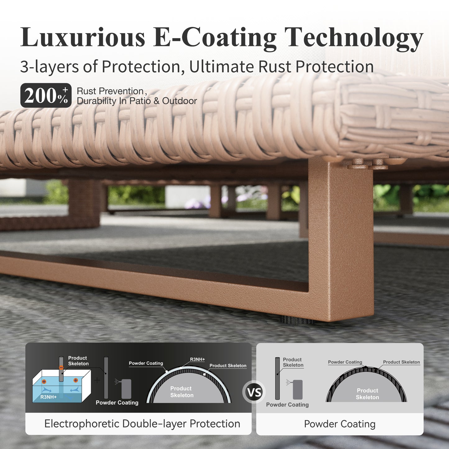 Captiva Designs Outdoor Patio Rattan Woodgrain HDPE Sectional Sofa Conversation Set with Thick Cushions
